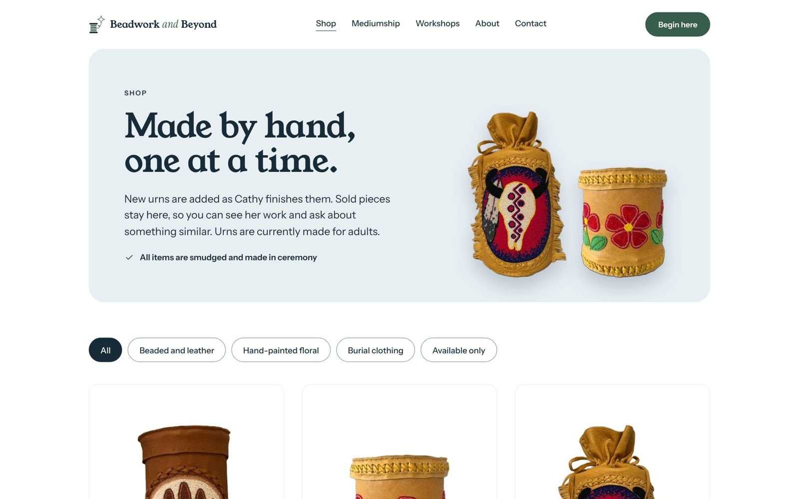 Shop page with beaded urns