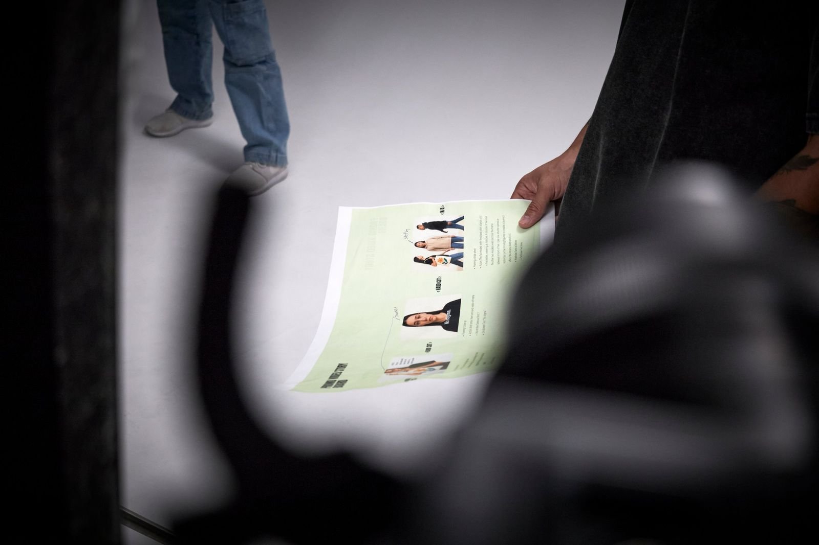 Our printed storyboard for the shoot, held on set
